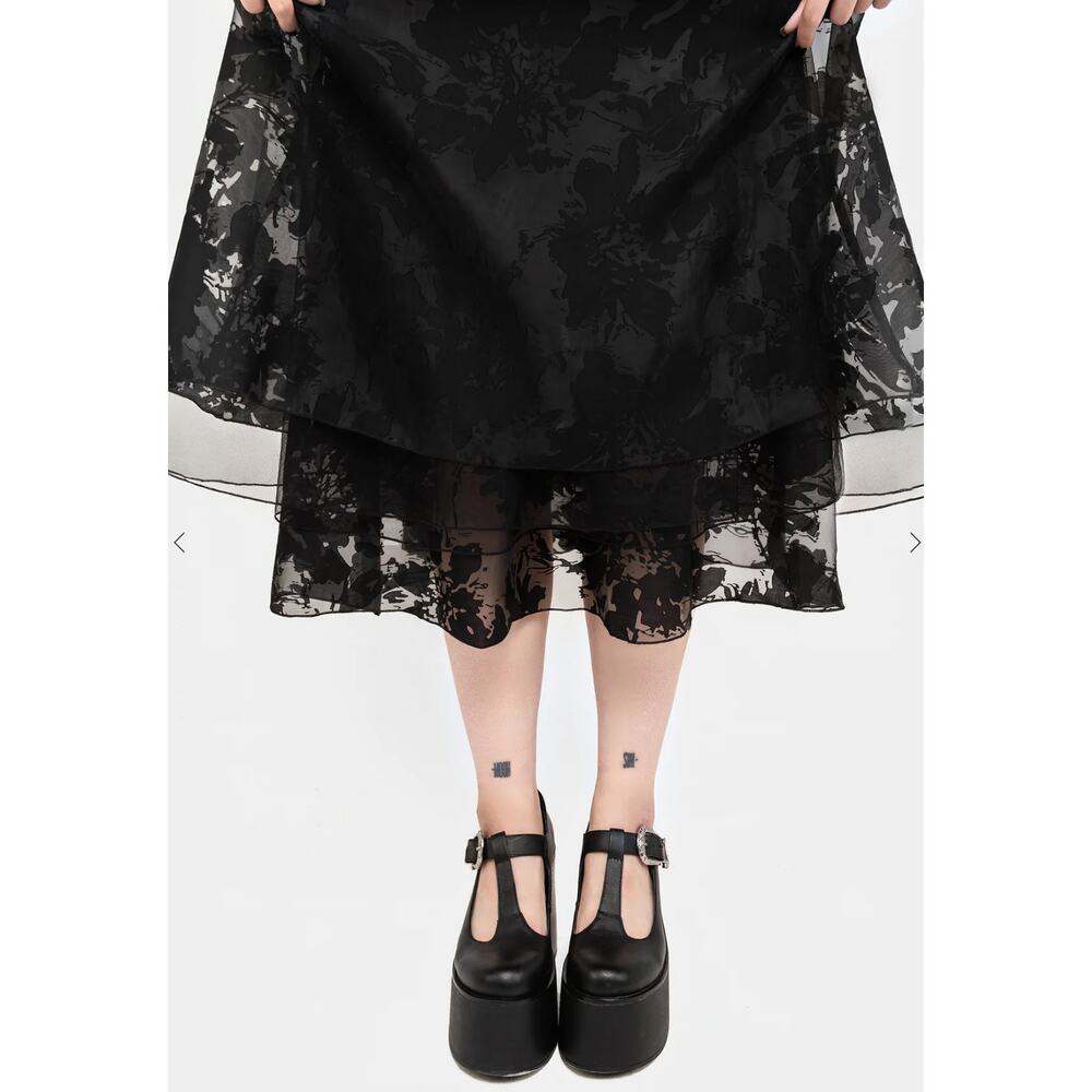 Disturbia Spectre Layered Midi Shirt Dress Black Floral Womens Size 4 New Sheer - Picture 4 of 11